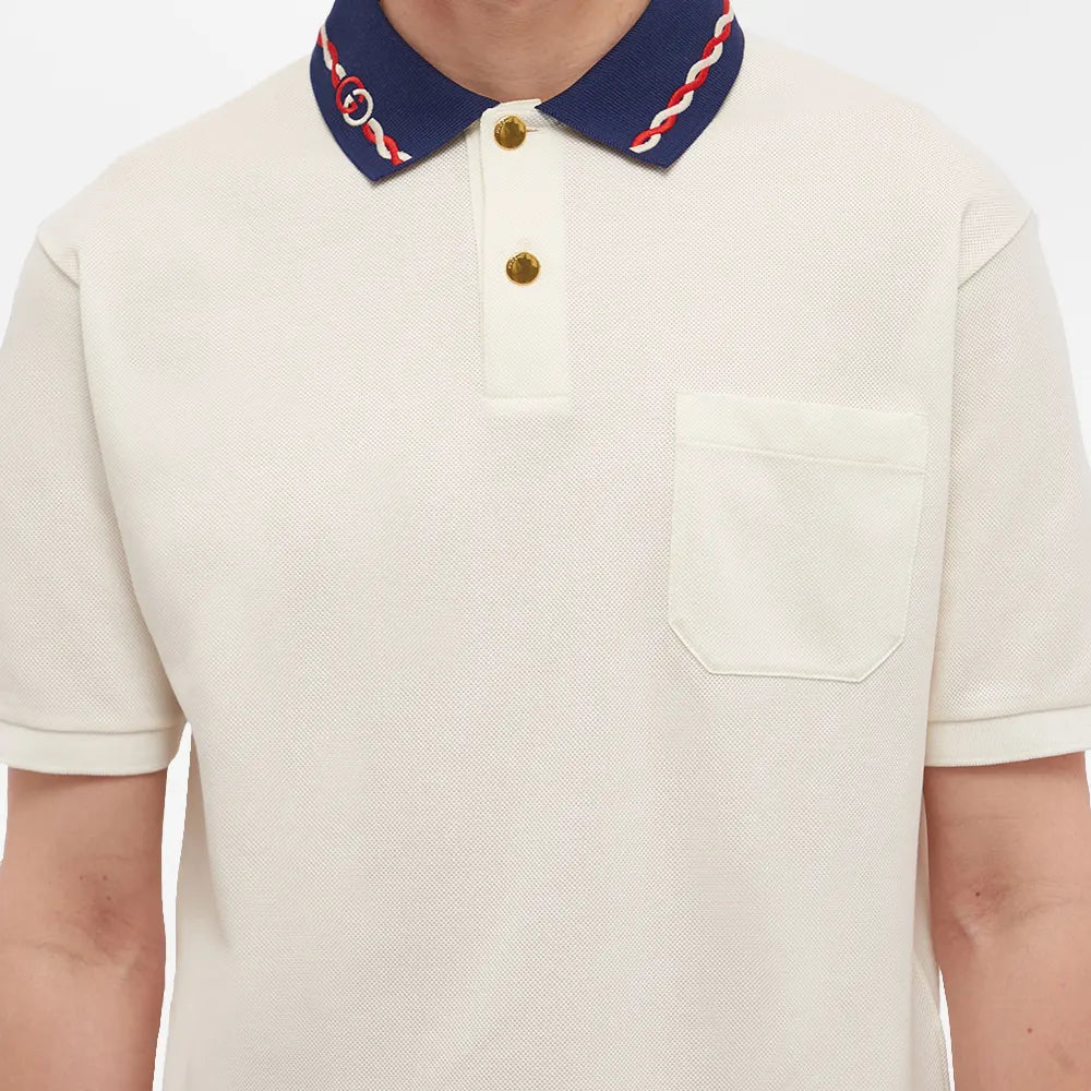 Gucci Logo Collared Cotton White Polo Shirt