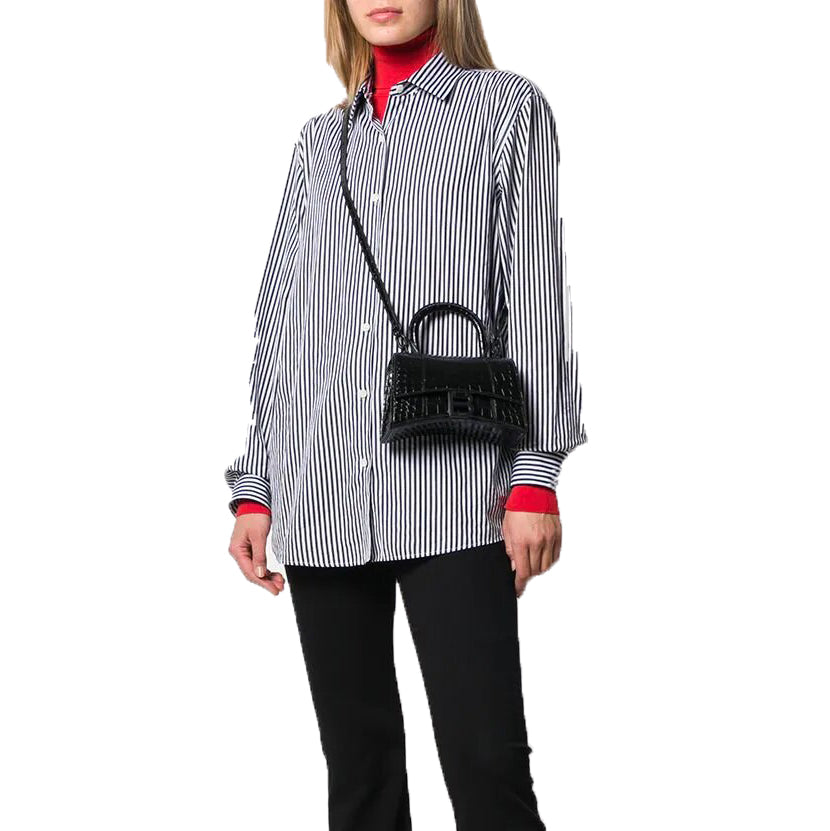 Balenciaga XS Hourglass Bag Croc Effect Triple Black