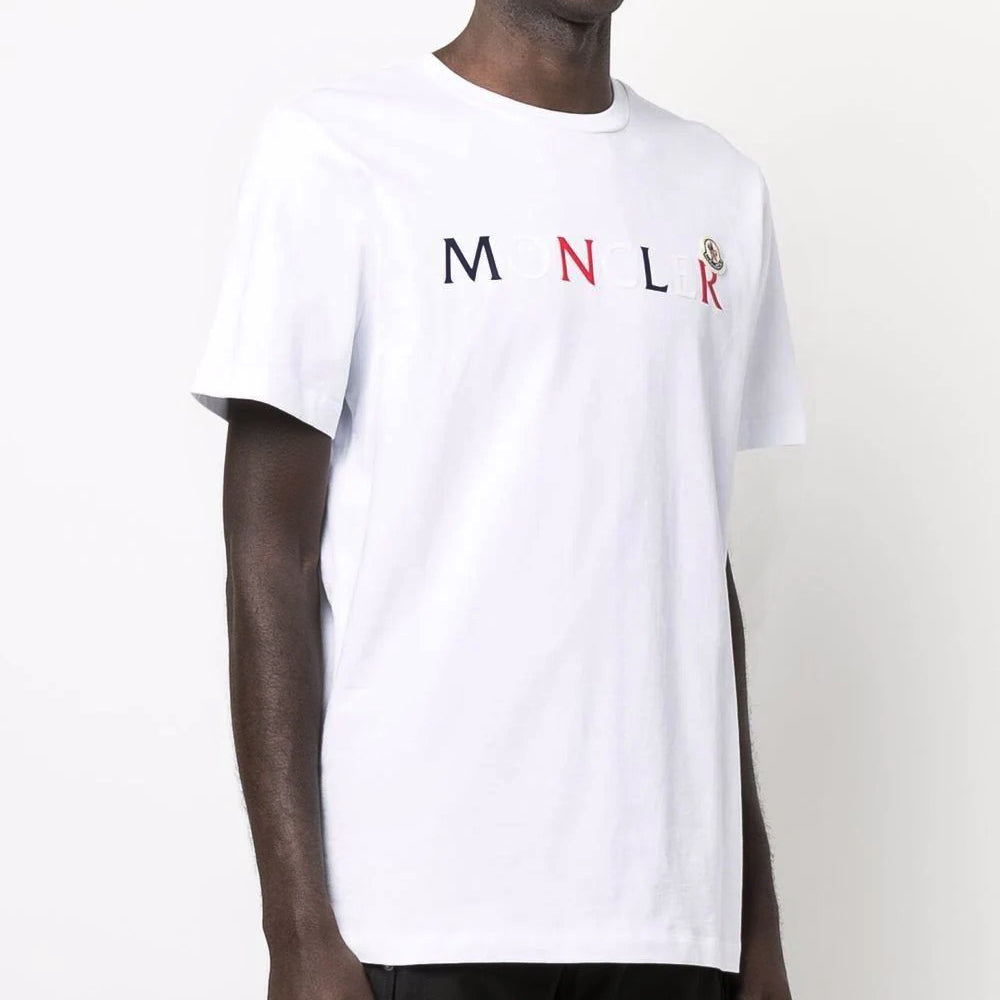 Moncler Tricolore Text Logo White T-Shirt