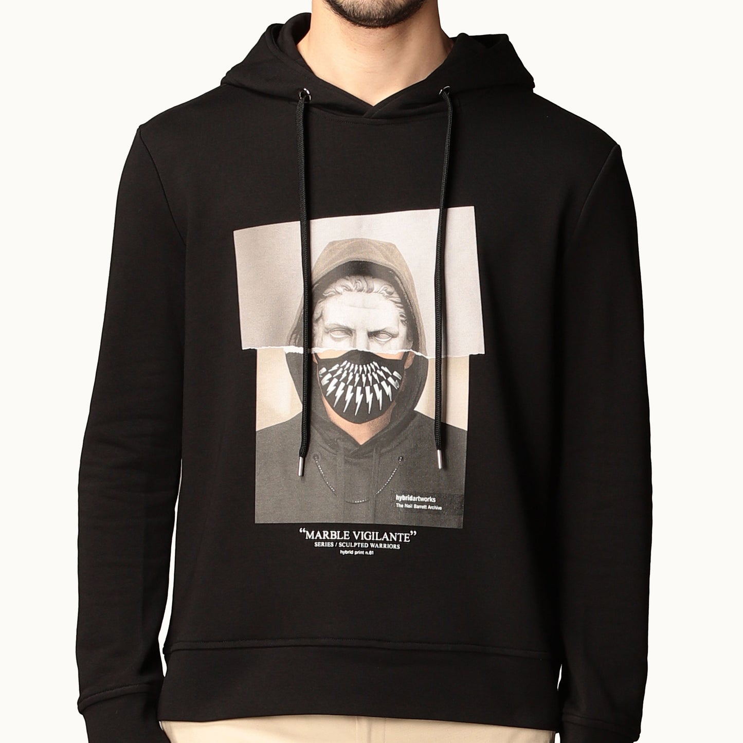Neil Barrett Sculpted Warrior Marble Black Hoodie