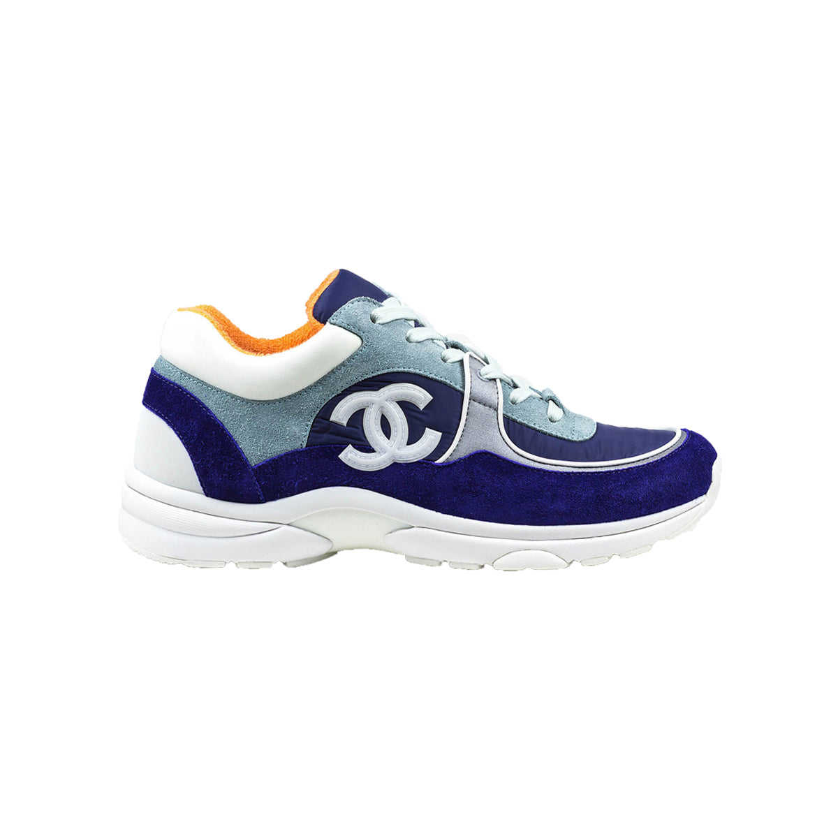 Chanel CC Logo Suede Nylon Navy Turquoise Sneaker