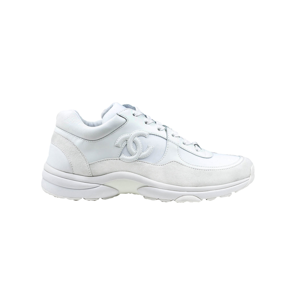 Chanel CC Runner Suede Logo Triple White Sneaker