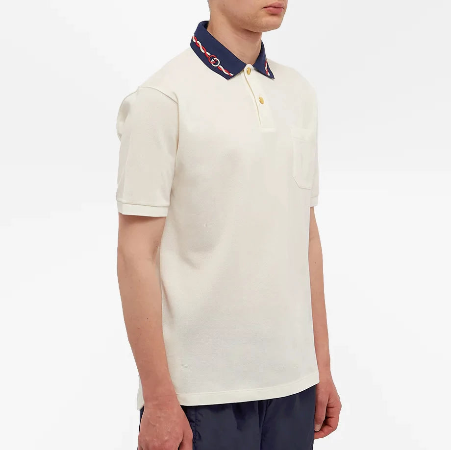 Gucci Logo Collared Cotton White Polo Shirt