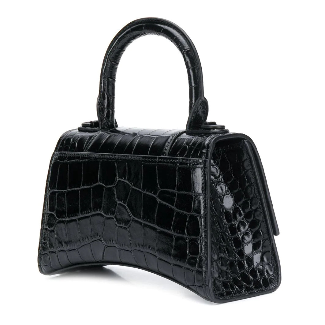 Balenciaga XS Hourglass Bag Croc Effect Triple Black