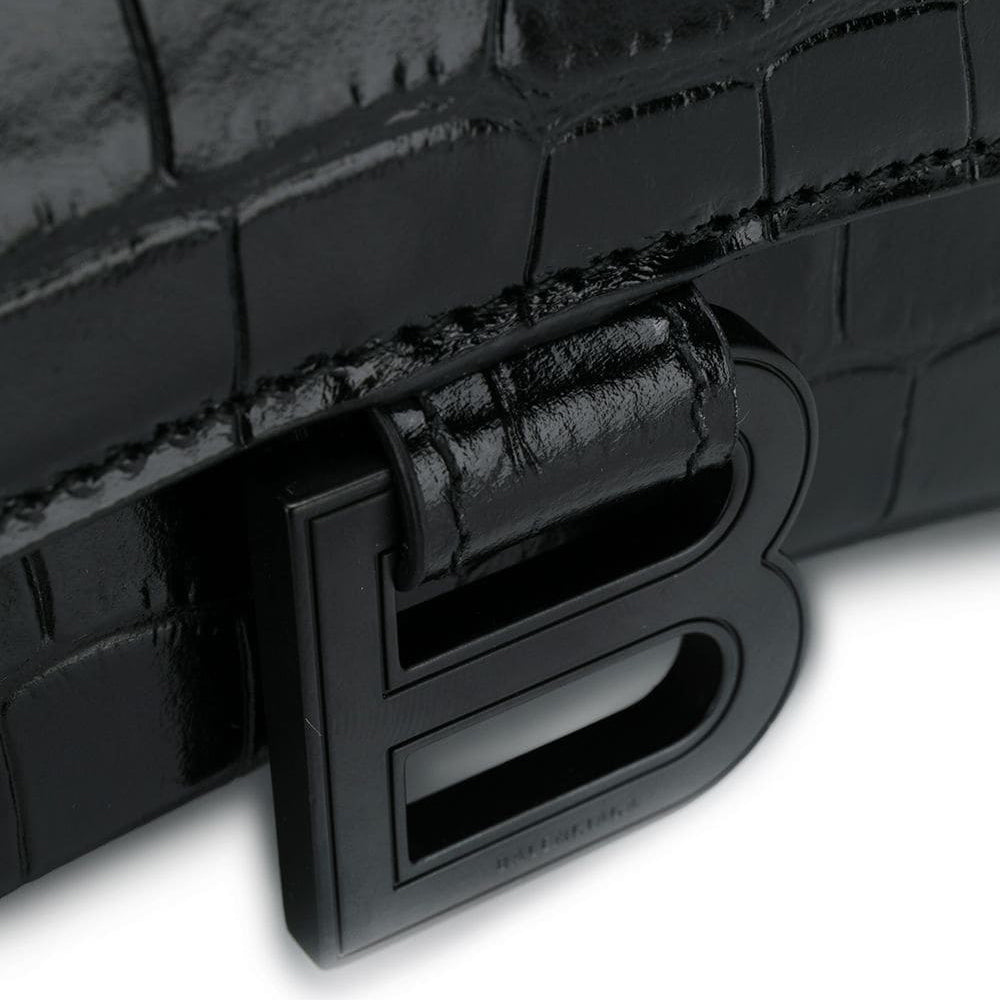 Balenciaga XS Hourglass Bag Croc Effect Triple Black
