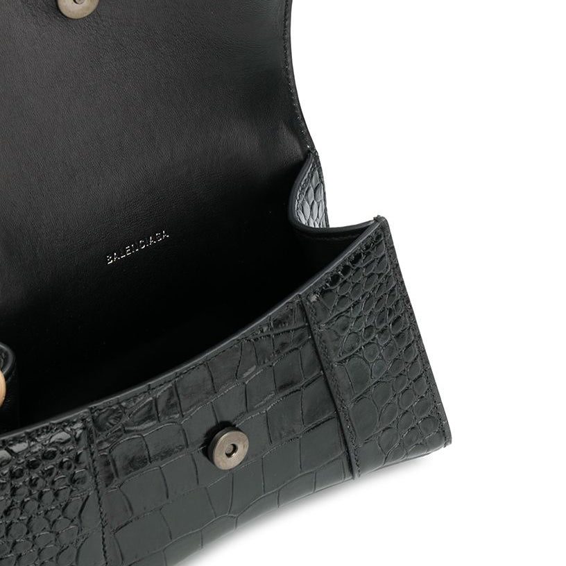 Balenciaga XS Hourglass Bag Croc Effect Triple Black