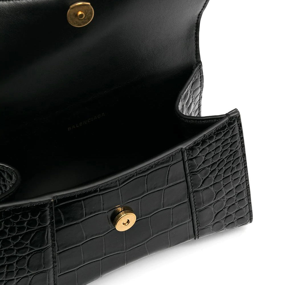 Balenciaga XS Hourglass Bag Croc Effect Black/Gold