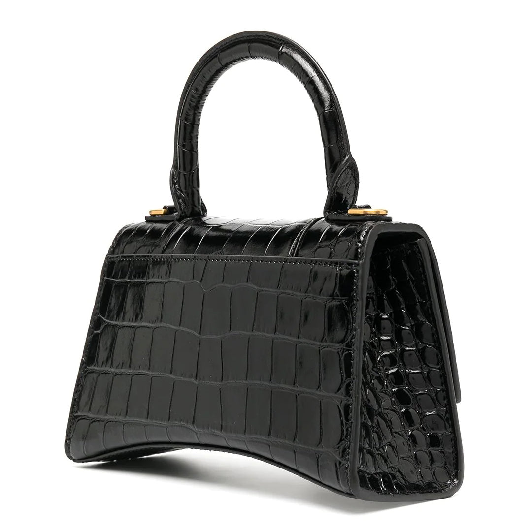 Balenciaga XS Hourglass Bag Croc Effect Black/Gold