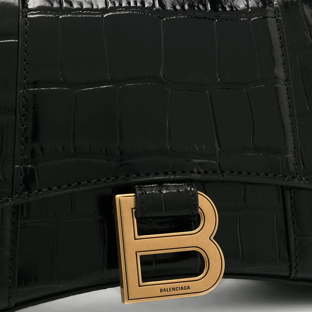 Balenciaga XS Hourglass Bag Croc Effect Black/Gold