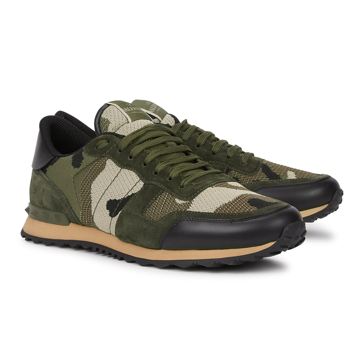 Valentino Mesh Rock Stud Runners Khaki