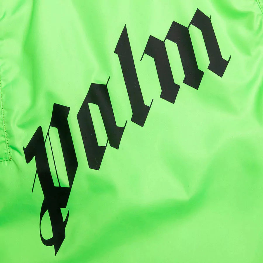 Palm Angels Curved Logo Green Swim Shorts