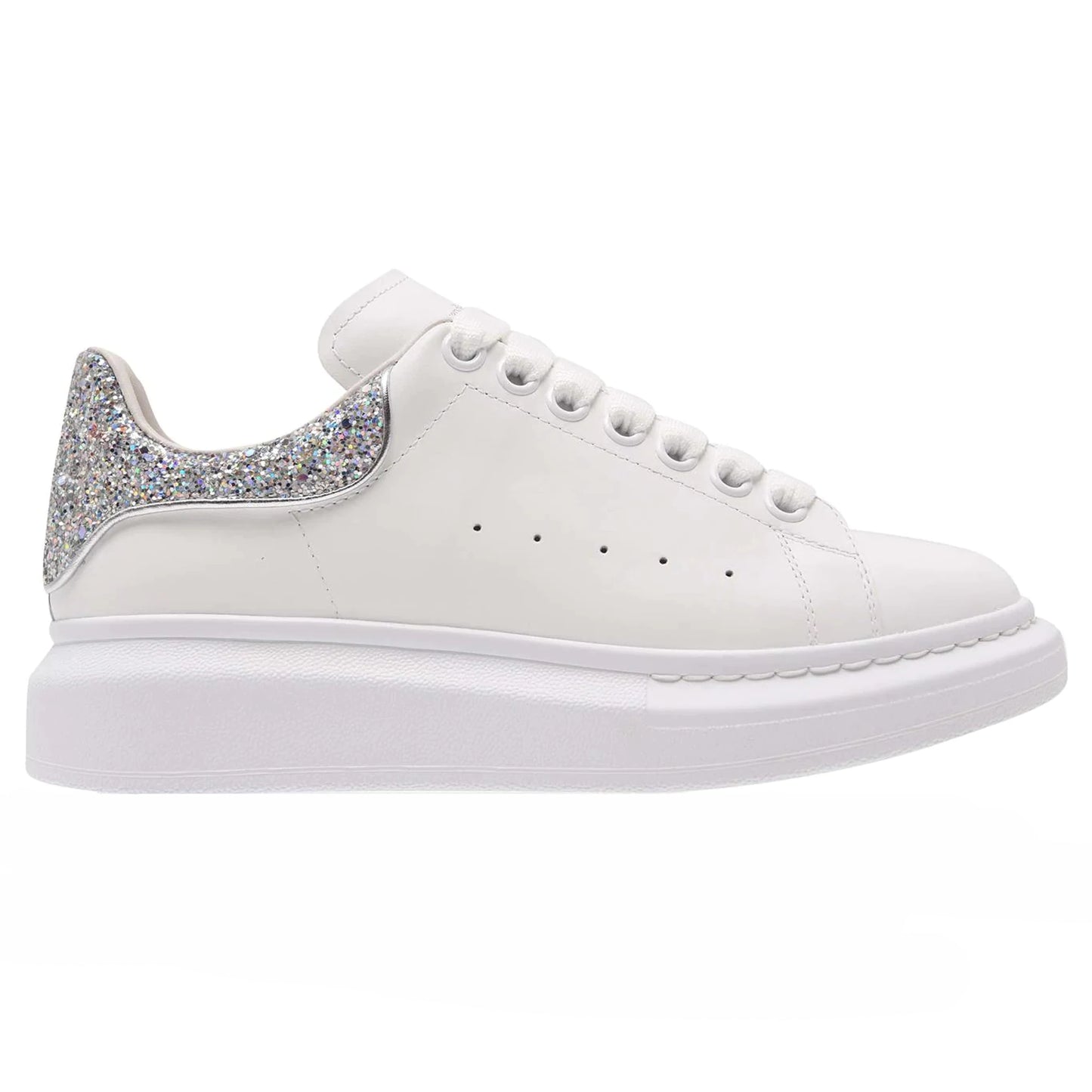 Alexander McQueen Sneaker White/Silver Glitter Heel