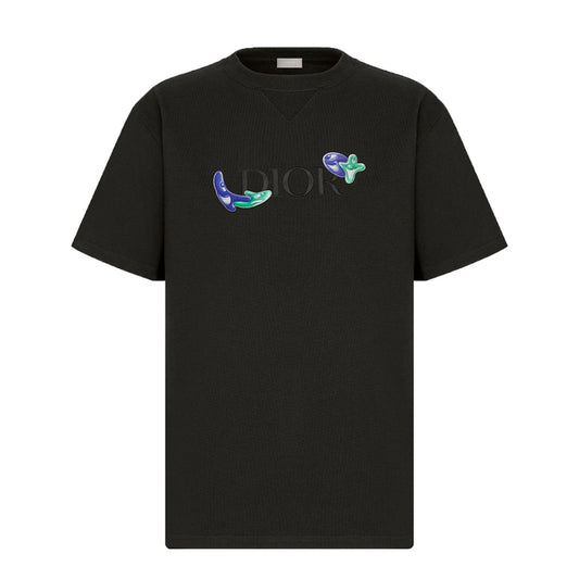 Dior x Kenny Scharf Embroidered Black T-Shirt