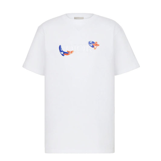 Dior x Kenny Scharf Embroidered White T-Shirt