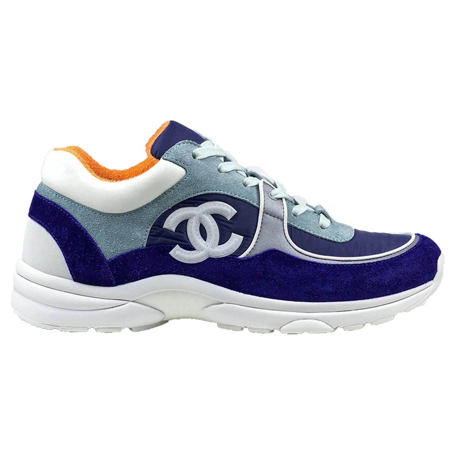 Chanel CC Logo Suede Nylon Navy Turquoise Sneaker