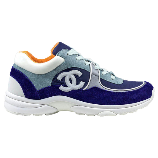 Chanel CC Logo Suede Nylon Navy Turquoise Sneaker