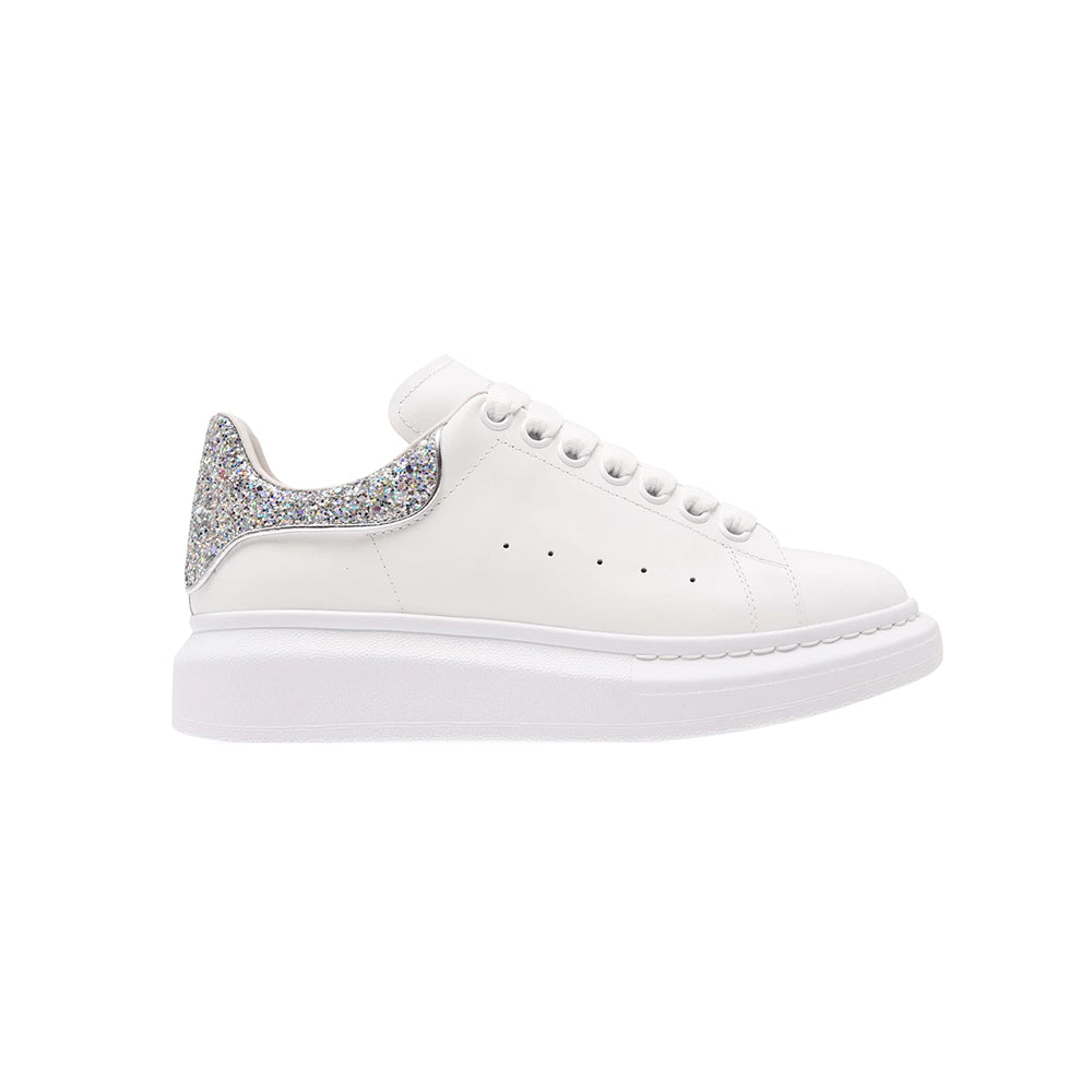 Alexander McQueen Sneaker White/Silver Glitter Heel