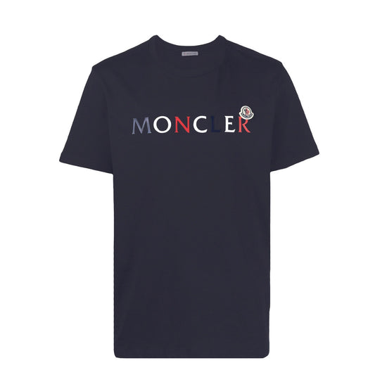 Moncler Tricolore Text Logo Navy T-Shirt