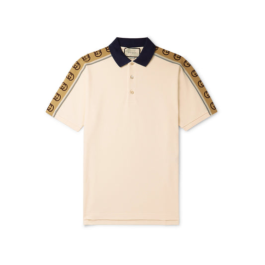 Gucci Jacquard Stretch Cotton Cream Polo Shirt