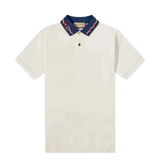 Gucci Logo Collared Cotton White Polo Shirt