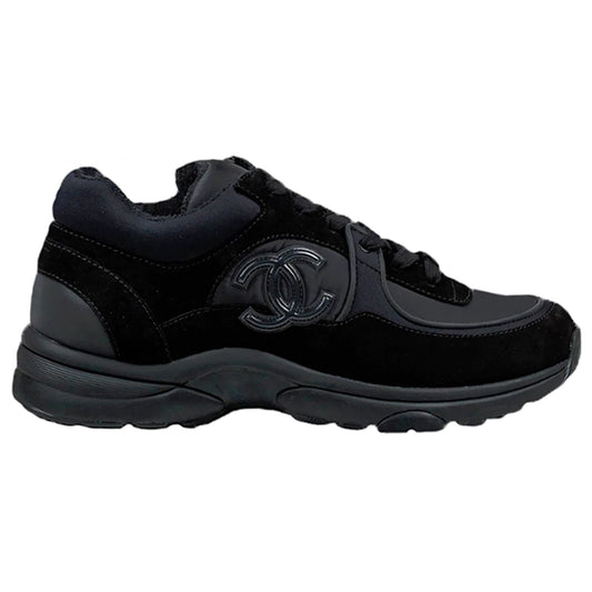 Chanel CC Logo Suede Nylon Reflective Triple Black Sneaker