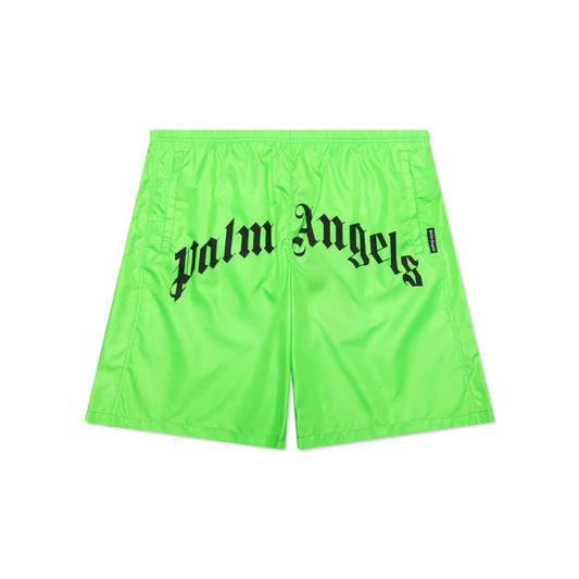 Palm Angels Curved Logo Green Swim Shorts