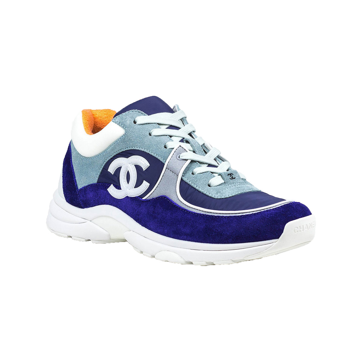Chanel CC Logo Suede Nylon Navy Turquoise Sneaker