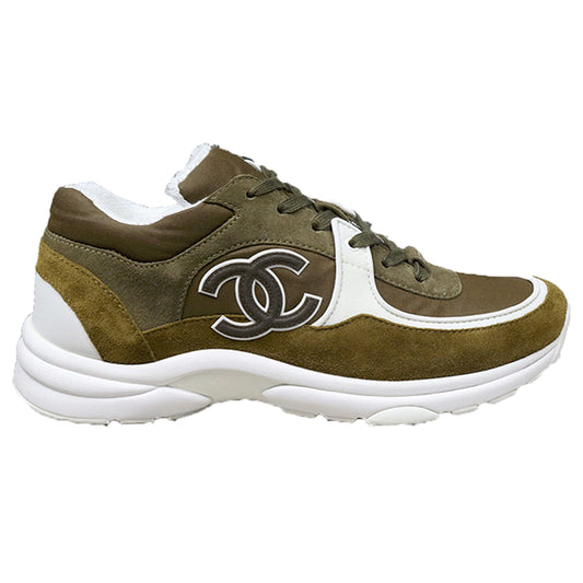 Chanel CC Logo Suede Nylon Khaki Brown Sneaker
