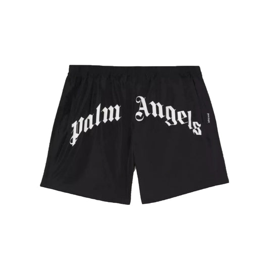 Palm Angels Curved Logo Black Swim Shorts