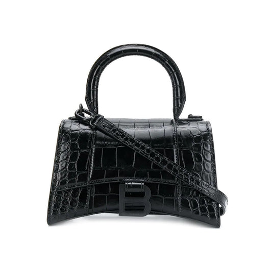 Balenciaga XS Hourglass Bag Croc Effect Triple Black