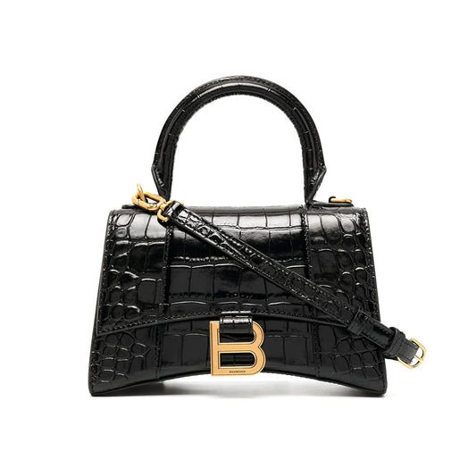 Balenciaga XS Hourglass Bag Croc Effect Black/Gold
